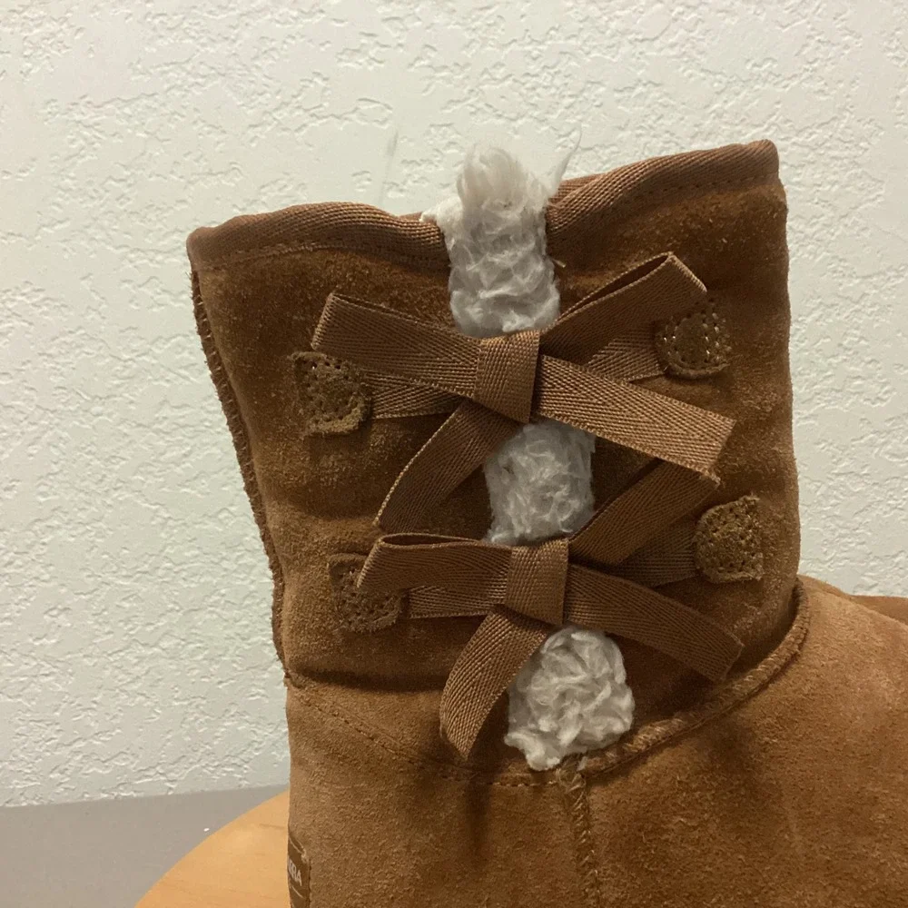 Koolaburra by UGG Victoria‎ Chestnut Suede Bow Boots Kids Size 4 101233K